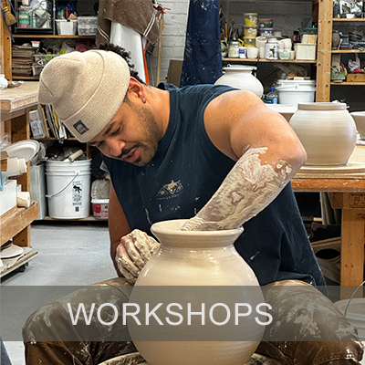 The Guild offers a variety of hands-on workshops including throwing large with Kiefer Floreal- March 2025.