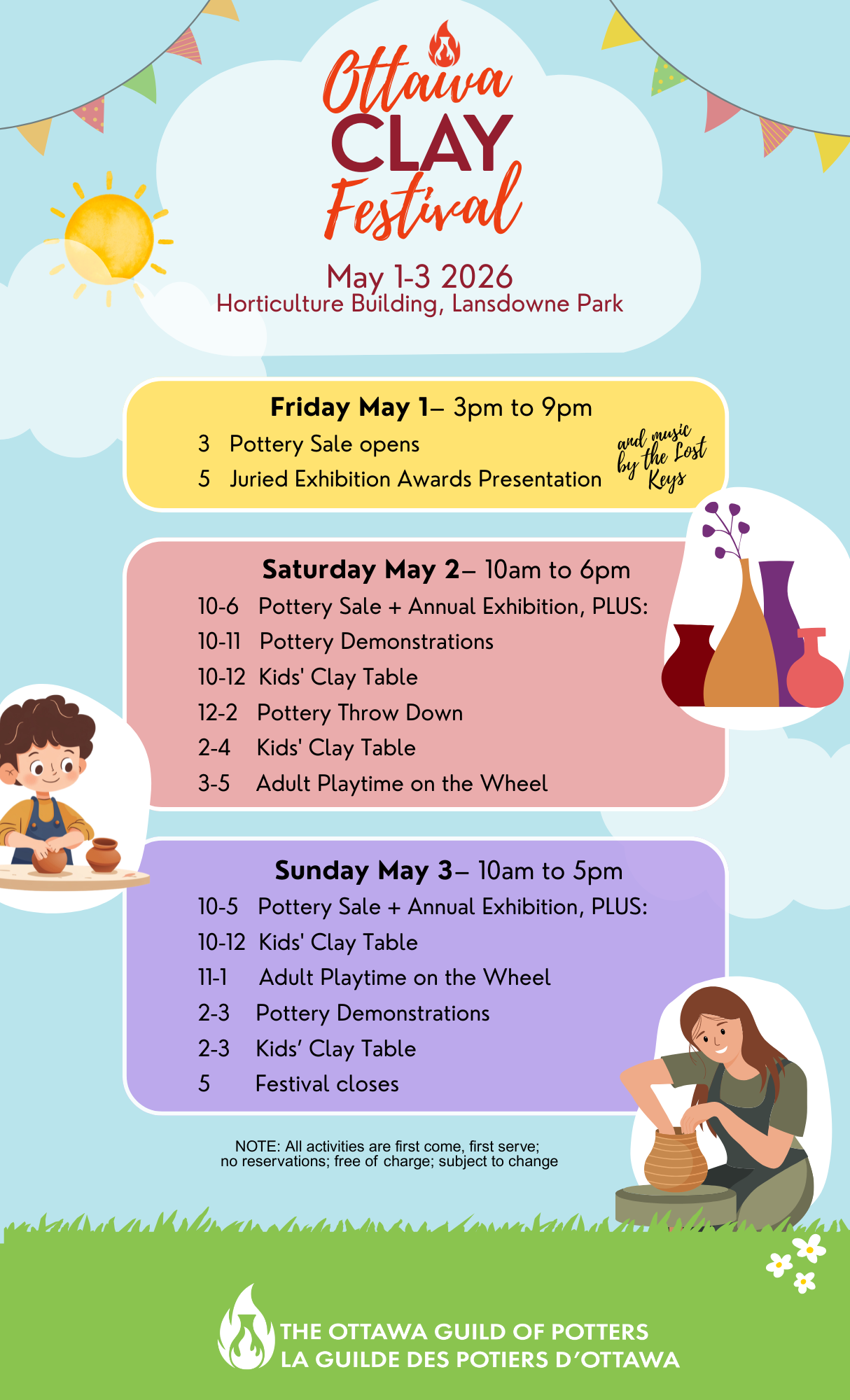 Ottawa Clay Festival, May 2026, Horticulture Building, Lansdowne Park, Schedule